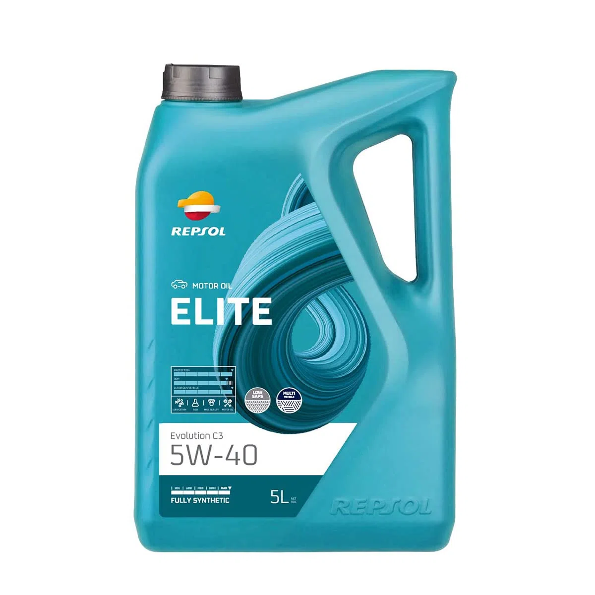 REPSOL Aceite de motor 5W-40 Elite Aceite completamente sintético ACEA C3 API SN API CF Evolution C3 5L Compatible con VW Polo V Hatchback 6R1, 6C1 Golf VII Hatchback 5G1, BQ1, BE1, BE2, TOYOTA, OPEL