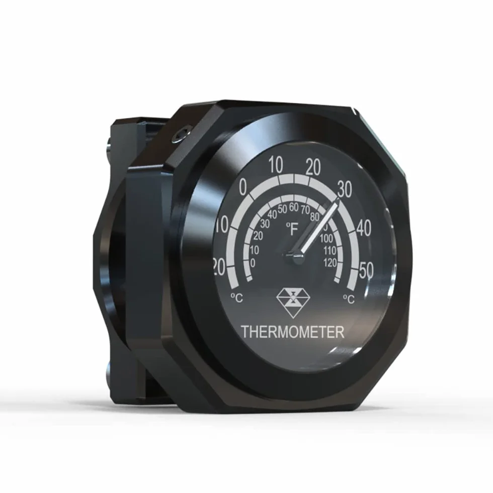 Baceyong Termómetro de manillar de motocicleta Indicador de temperatura de aleación luminosa impermeable, Termómetro de puntero fluorescente visible de noche, Negro