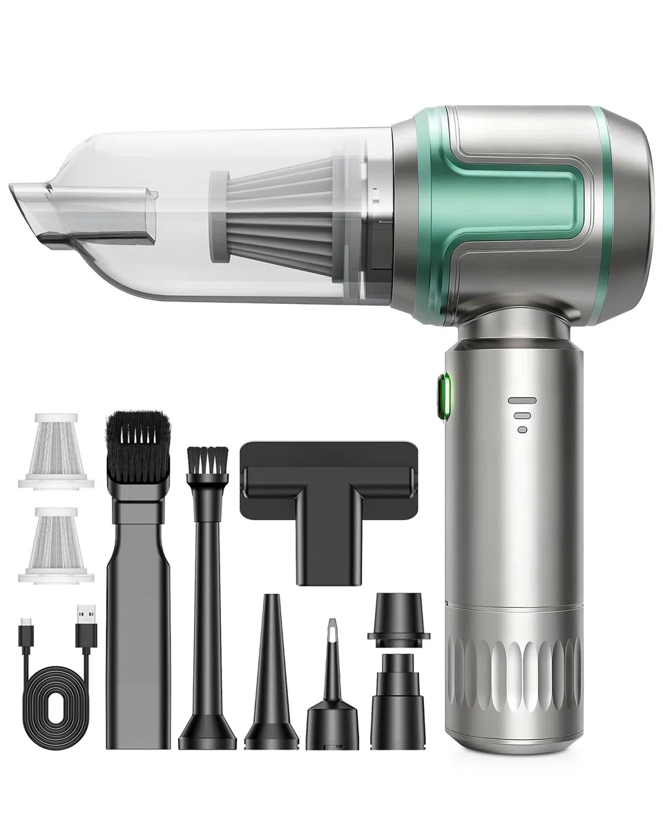 Aspiradora de Mano, 26000Pa Mini Aspirador Coche Potente Portátil, 220000 RPM Aspiradora de Mano Sin Cable Recargable, Aspiradoras 4 en 1 con Motor sin escobillas para Coche, Hogar, Oficina(Verde)
