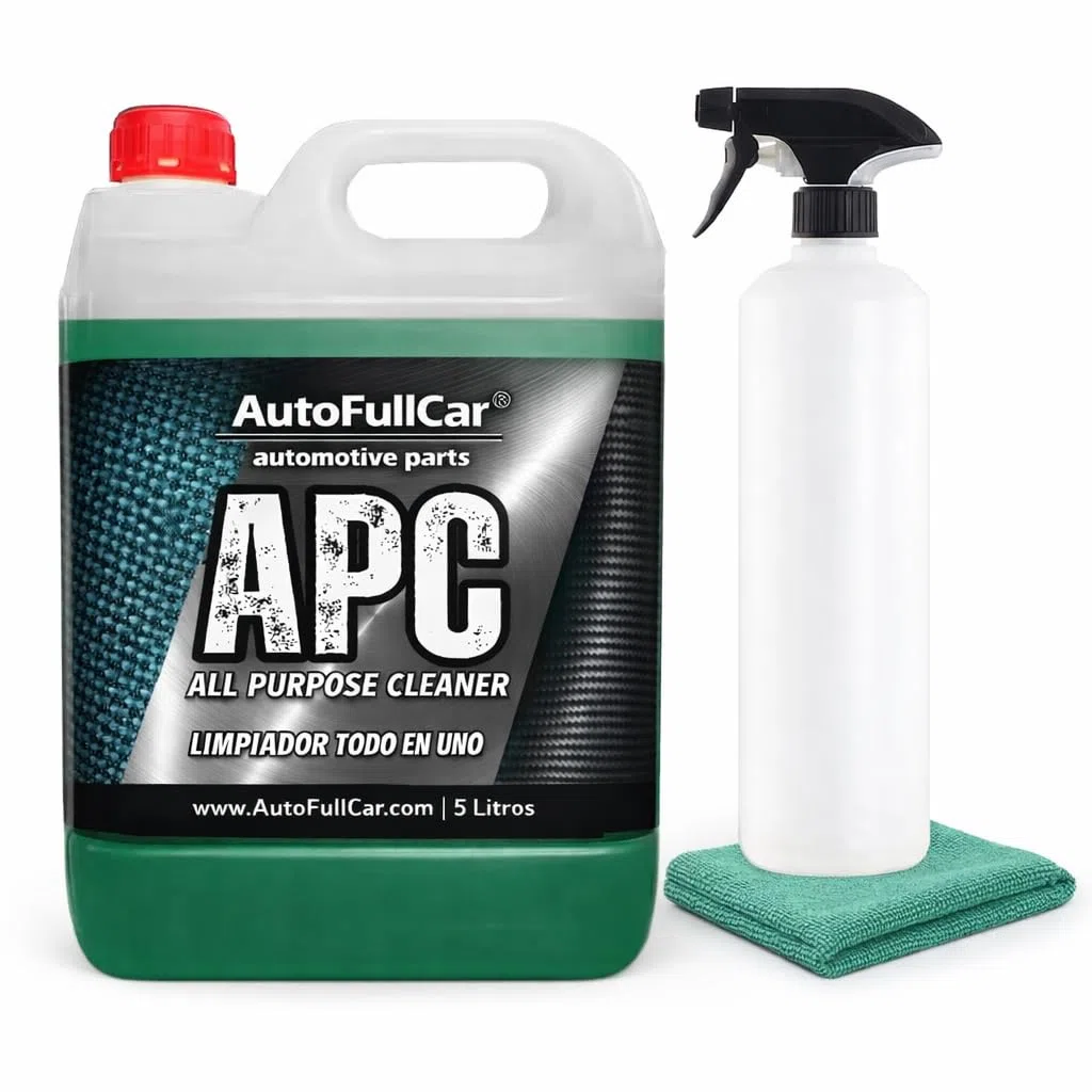 AutoFullCar APC Ultra Concentrado 5 Litros, Limpiador Multiusos para Coche, Limpieza Interior Exterior Llantas Tapicería Motor, Dilución en Agua, Incluye Botella y Bayeta Microfibra