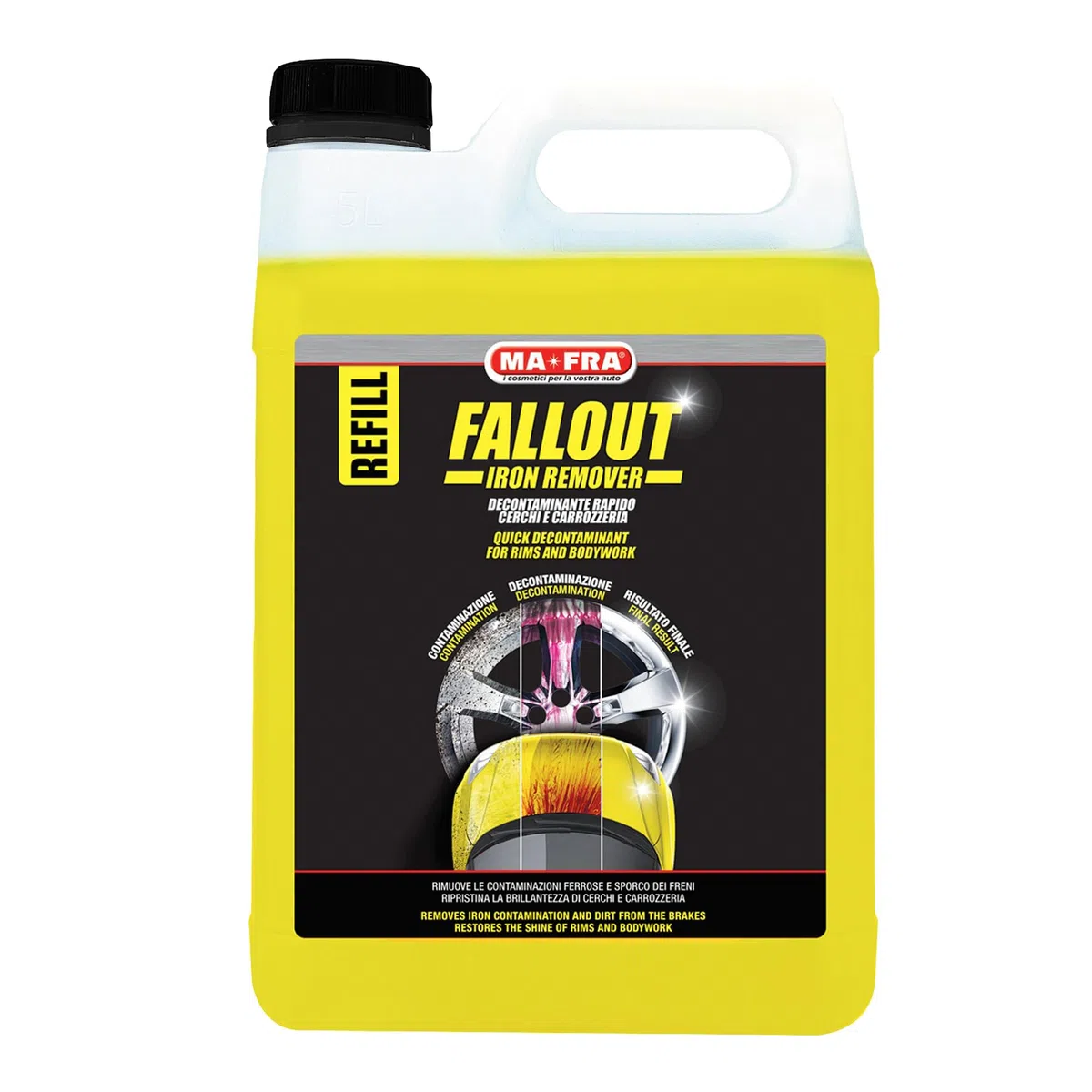 Ma-Fra, Fallout Iron Remover, elimina residuos ferrosos de carrocería, llantas de aleación, 4500 ml