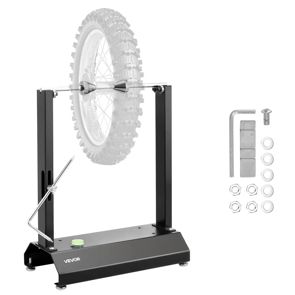 VEVOR Soporte de Equilibrado de Neumáticos para Motocicleta, Carga de 40 kg, con Conos de Centrado Ajustables y Puntero de Centrado, Ayuda para el Montaje de Neumáticos para Ruedas de φ 812,8 mm
