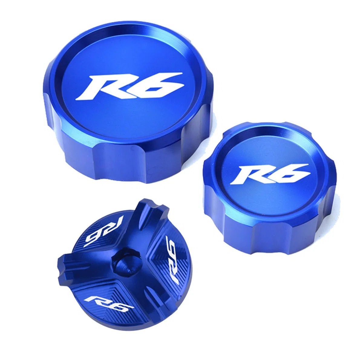 LOTFI Ajuste for Yamaha R6 YZF R6 2000-2020 2021 Motocicleta CNC Aluminio depósito de Freno Delantero y Trasero Cubierta de Cilindro de líquido Filtro de Aceite del Motor (Size : A Set of Blue)
