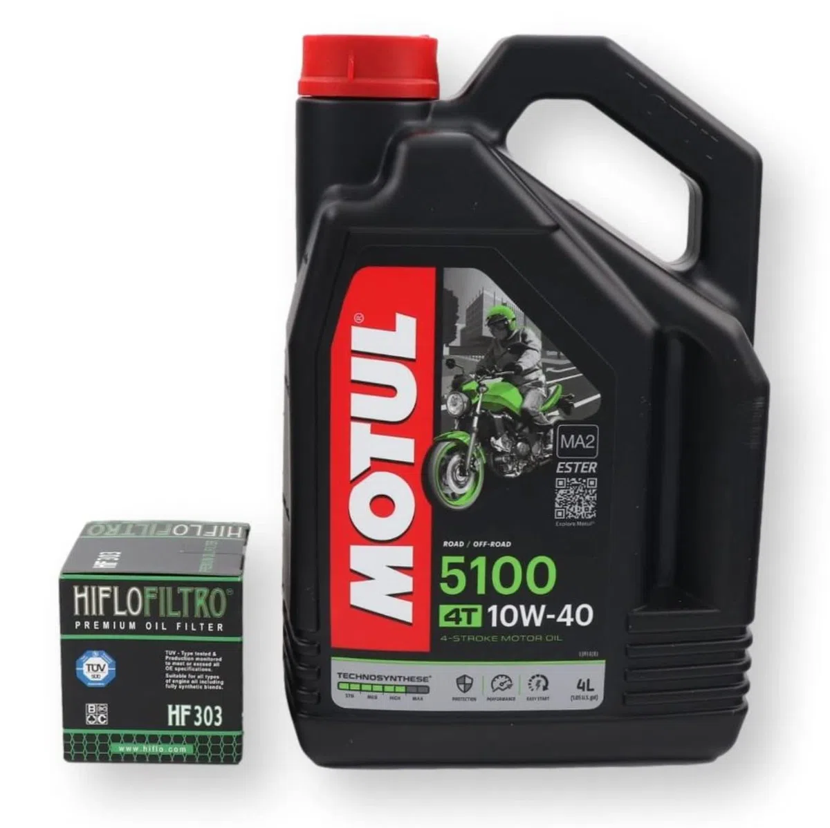 RVM KIT Aceite 5100 10W40 Moto 4T + Filtro De Aceite HF 303 Para Yamaha, Honda Y Kawasaki - Semisintético En Envase De 4 Litros