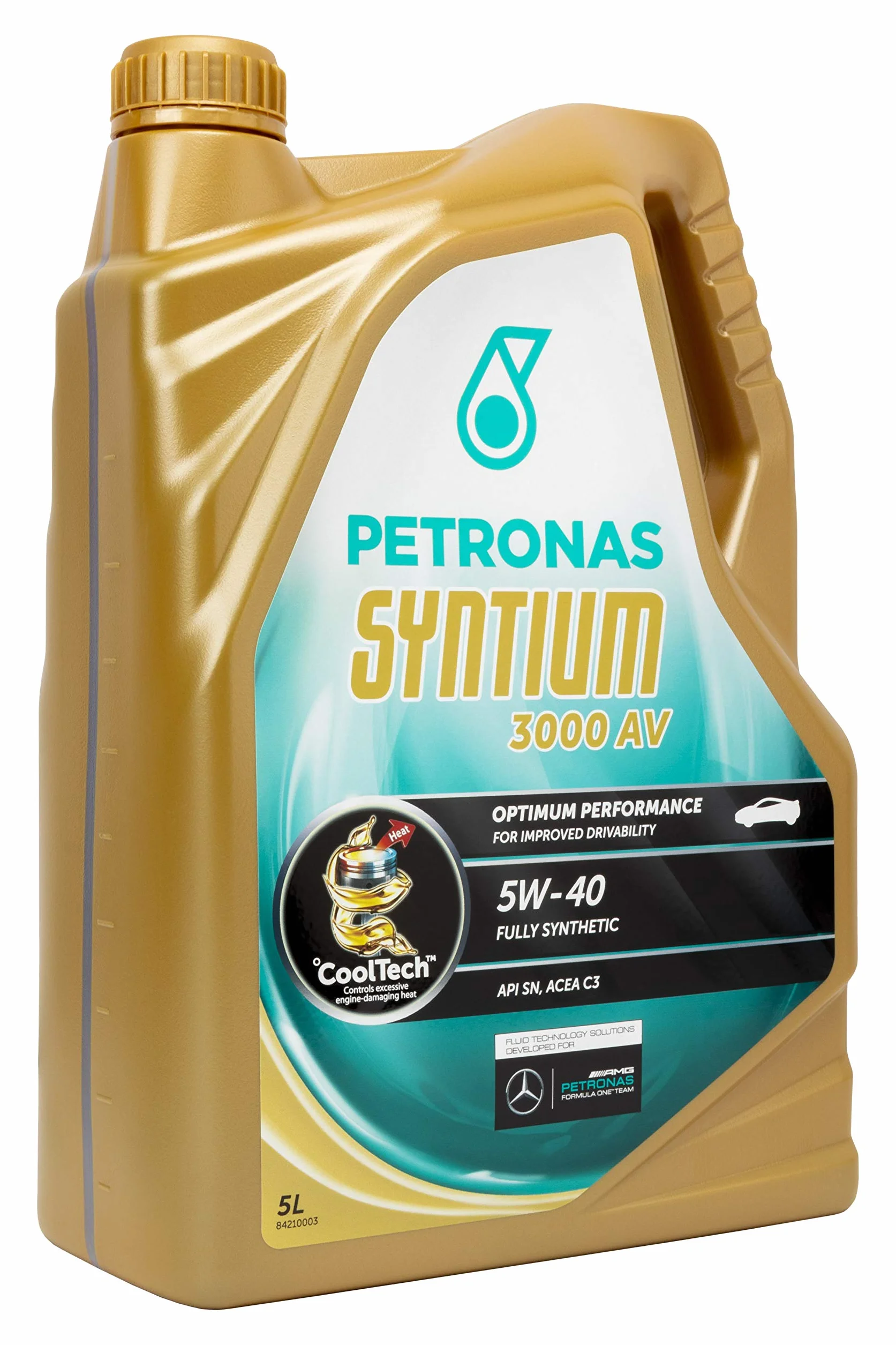 PETRONAS Aceite de motor 5W-40 Syntium Aceite sintetico ACEA C3 API SP 3000 AV 5L Compatible con VW Polo V Hatchback 6R1, 6C1 Golf VII Hatchback 5G1, BQ1, BE1, BE2 GOLF VI 5K1, NISSAN, SKODA