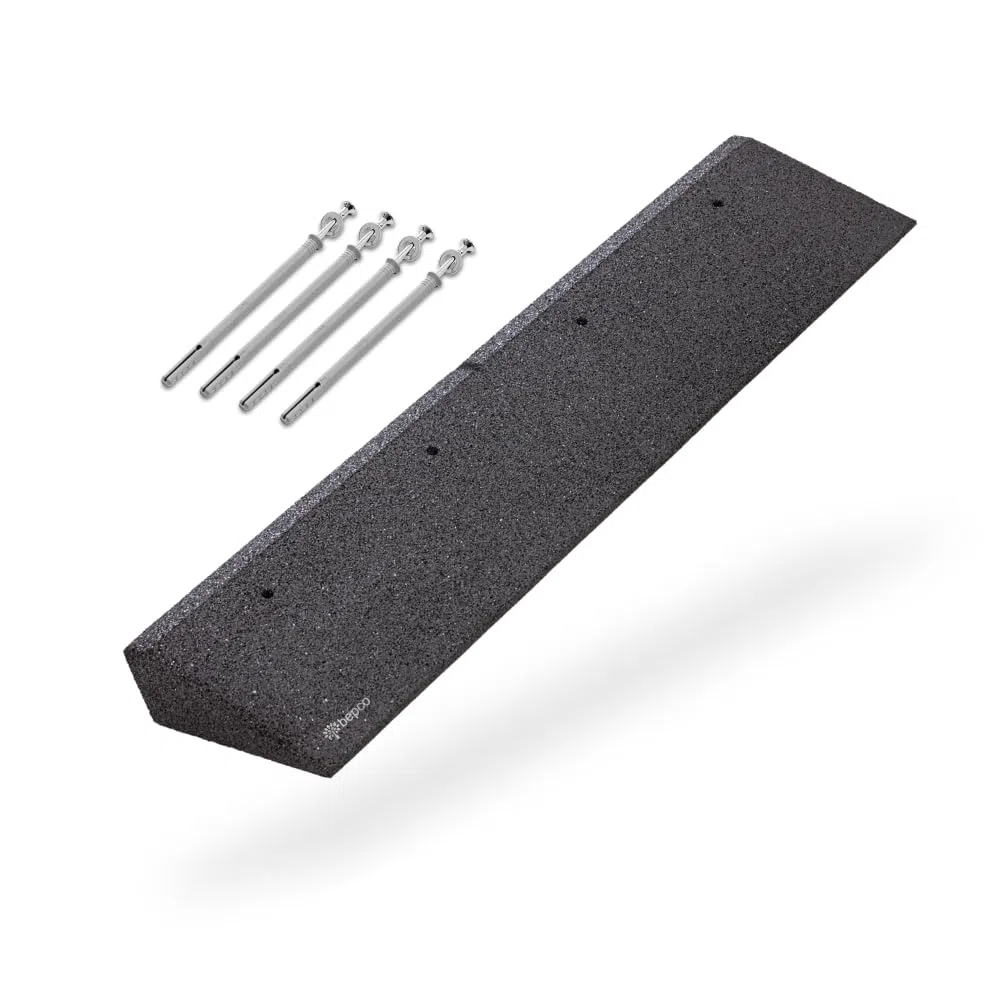 bepco Rampa para bordillos con Kit de fijación, 100 x 25 x 10 cm, de Goma (Negro), rampa de umbral de Puerta, con Arandelas integradas en la rampa para su fijación.