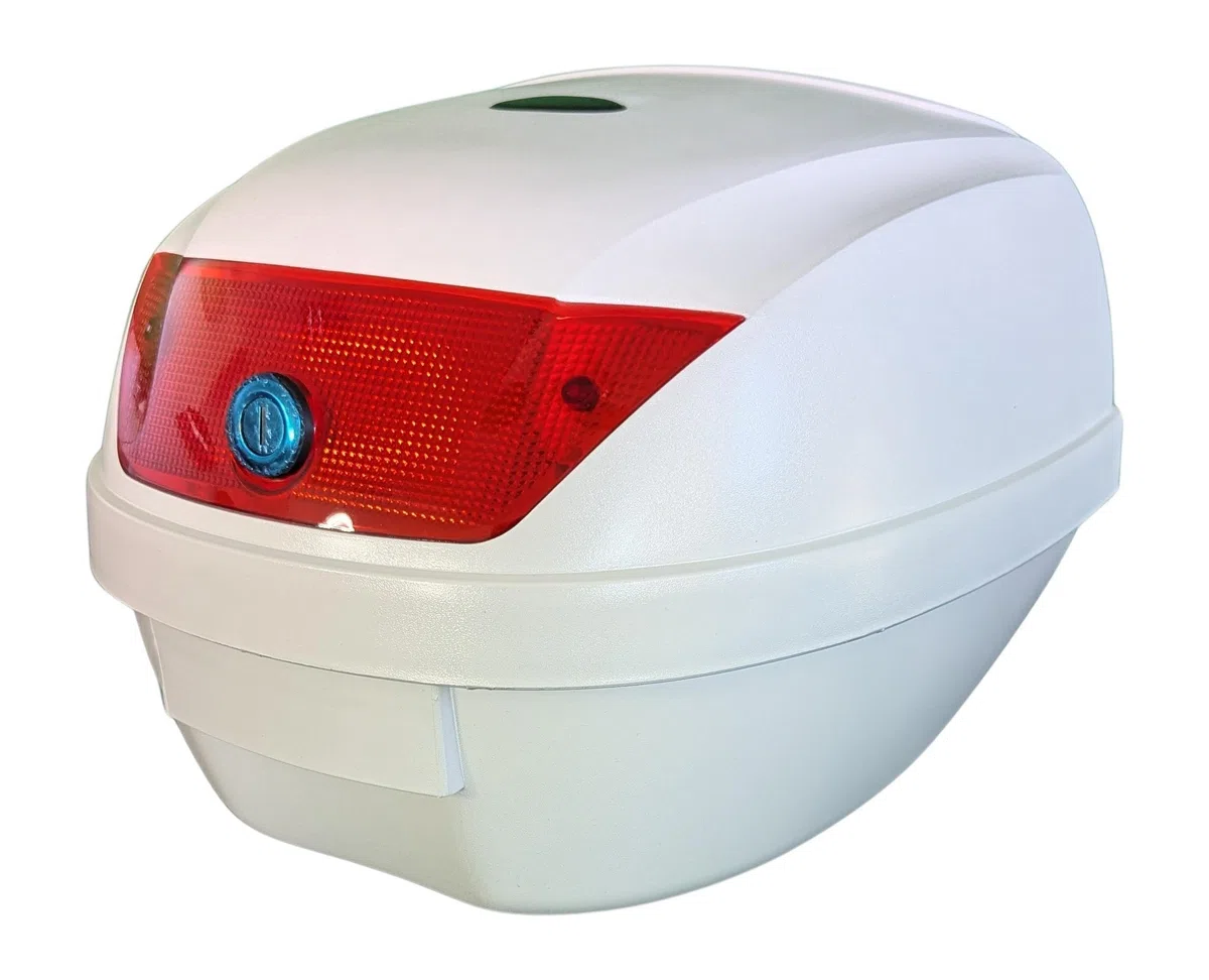 Mlink Baúl Universal para Moto Scooter 28L Blanco con Cerradura Reflectores y Placa de Montaje Capacidad 1 Casco Integral Polipropileno
