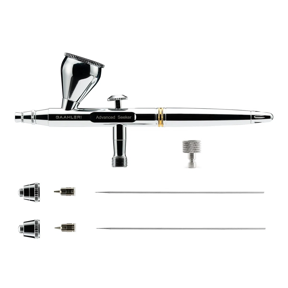 Gaahleri Seeker Airbrush: Doble acción, Gravedad, Boquilla de 6 Posiciones, Incluye Agujas/boquillas 0.3/0.5 mm, depósito 1/3 oz, empuñadura ergonómica Calm Island. Ideal para maquetas y Arte