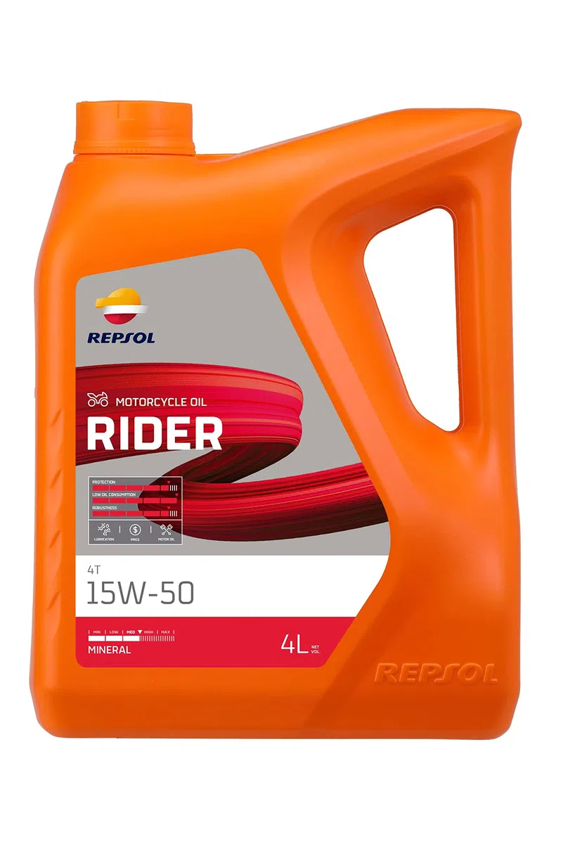 REPSOL Aceite de motor 15W-50 Rider API SL 4T 4L Compatible con YAMAHA MOTORCYCLES FJR FZ CRYPTON NEOS V-MAX