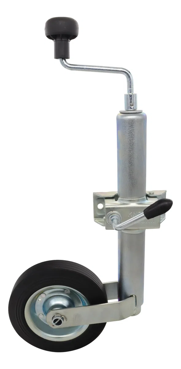 p4U Rueda de apoyo, rueda delantera con soporte, incluye abrazadera de sujeción original de Knott, 150 kg, 48 mm, para remolques, caravanas, remolques