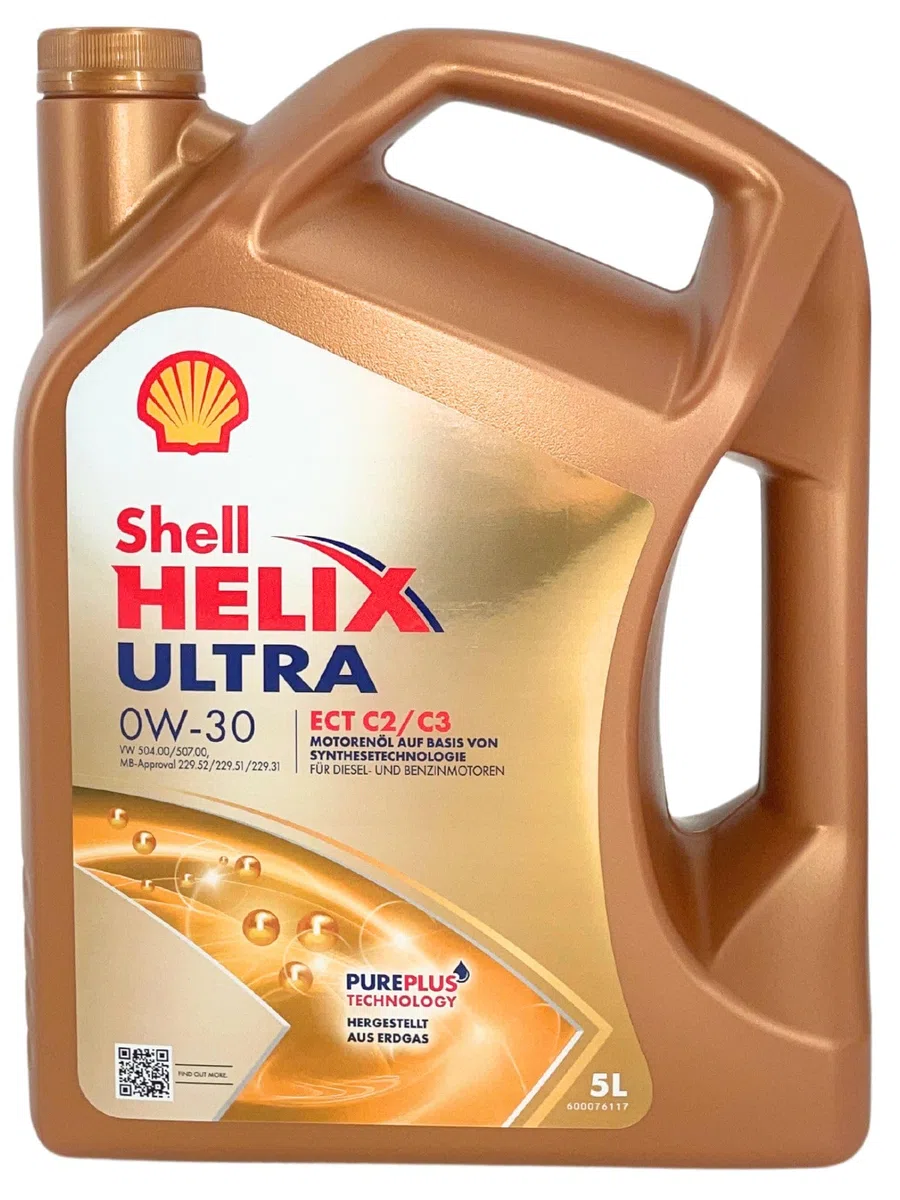SHELL Aceite de motor 0W-30 Helix Aceite sintetico ACEA C2 ACEA C3 API SN Ultra ECT C2/C3 5L Compatible con VW Polo V Hatchback 6R1, 6C1 up! Hatchback 121, 122, BL1, BL2, BL3, 123, TOYOTA, SKODA