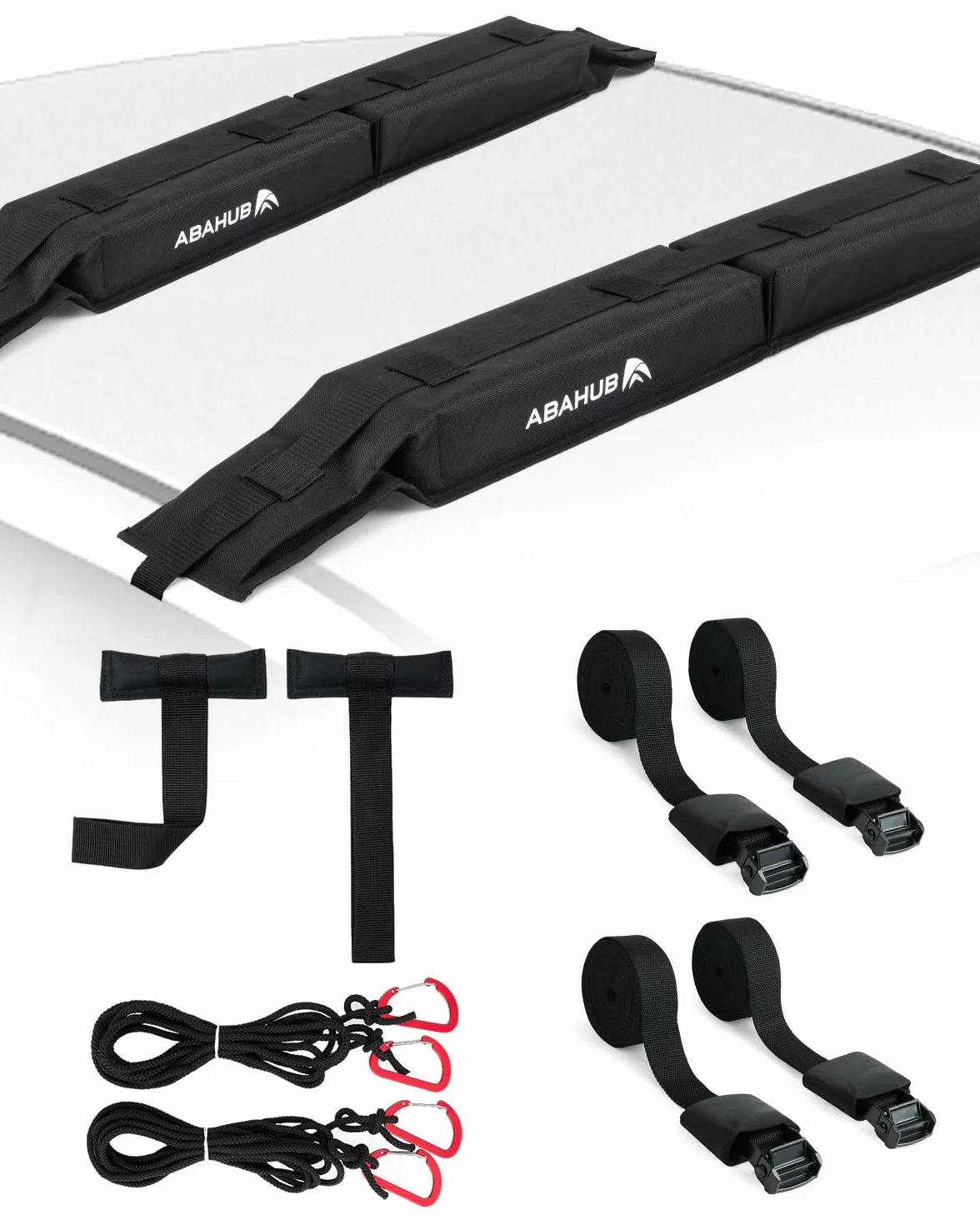 Abahub Almohadillas de portaequipajes Blandas para Tabla de Surf, Sup, Kayak, Canoa, con 4 Correas de Amarre, 2 Cuerdas de Amarre, 2 bucles de Capota y Bolsa de Almacenamiento (Uso sin travesaño)