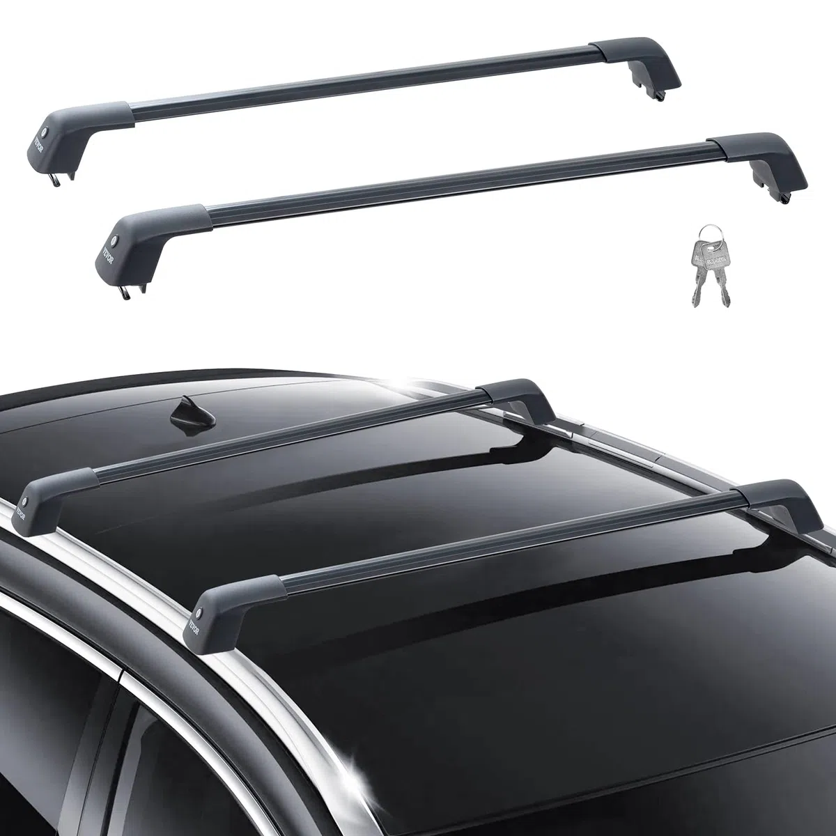 VEVOR Barras Transversales de Techo Portaequipajes de Aluminio Compatibles con Rieles Laterales ranurados sin Espacio para Distancia Interior Entre los Rieles 104-110 cm, Tamaño de Tubo 20-50 mm