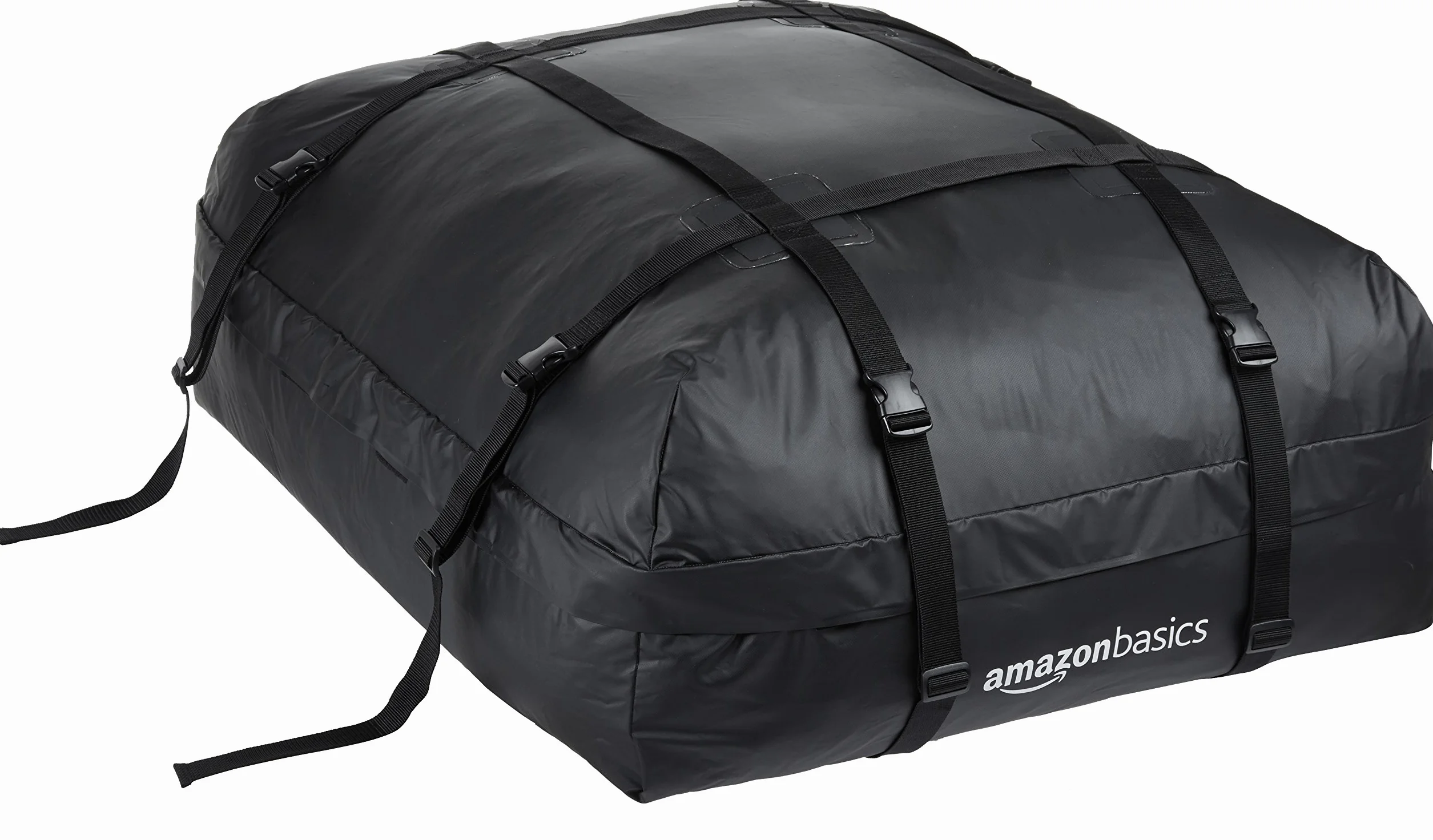 Amazon Basics Cofre de Techo Blando para Coche, 425L, Impermeable, Bolsa Portaequipajes Plegable para Vehículos con Barras de Techo, 8 Correas Reforzadas, Bolsa de Almacenamiento Incluida, Negro