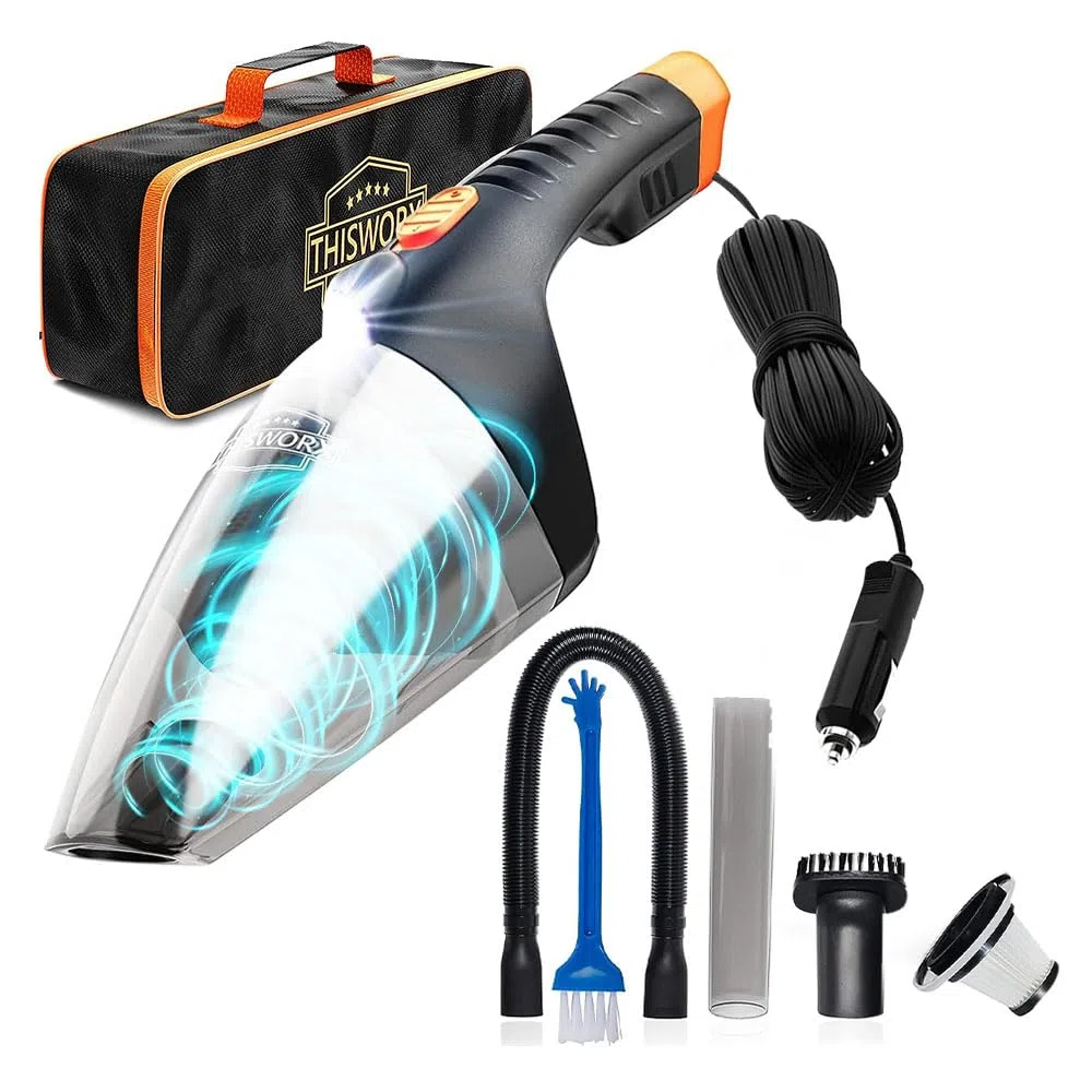 Aspirador Para Coche de Alta Potencia - Aspirador Portátil Automático con Cable de 110W 12v Para la Limpieza Interior de Automóviles - ThisWorx TWC-02