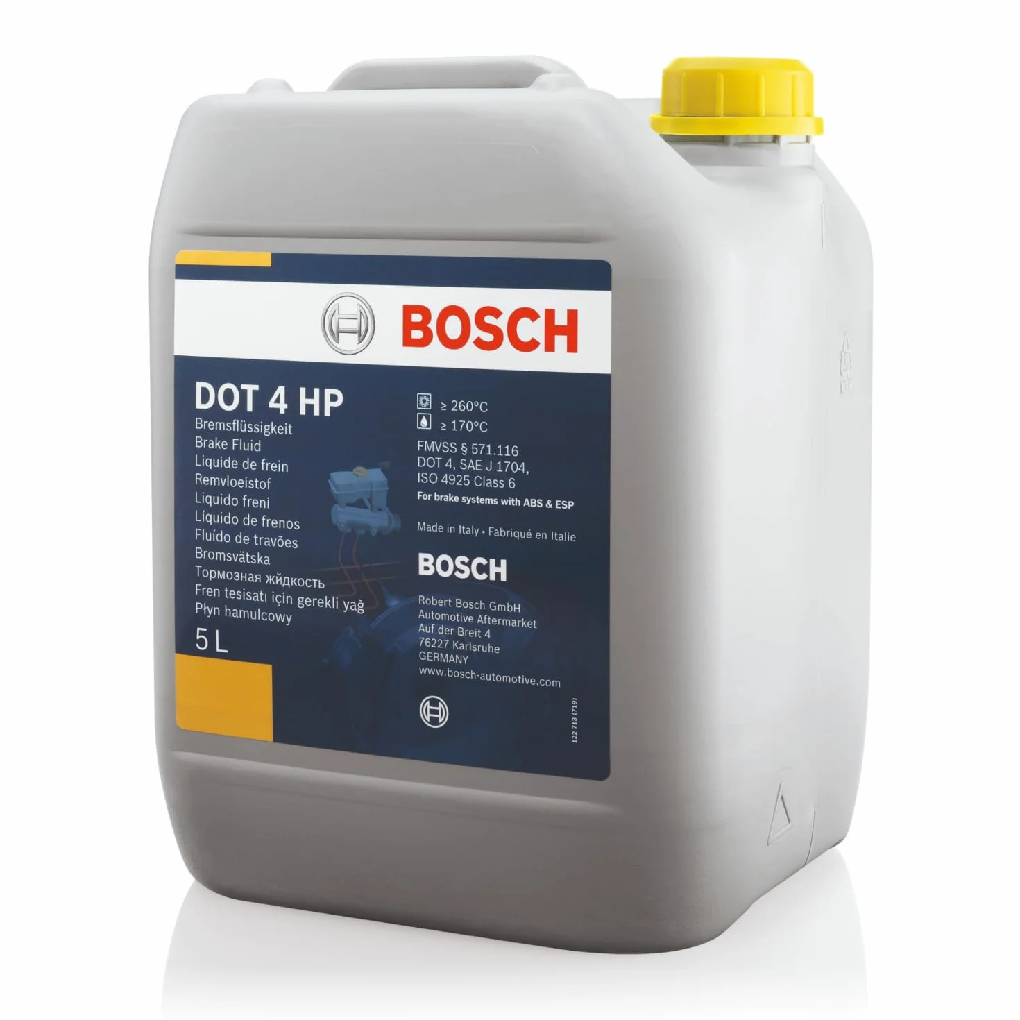 Bosch Líquido de Frenos DOT 4 HP, 5 L - para Todos los Vehículos Modernos Equipados con Frenos ABS y ESP