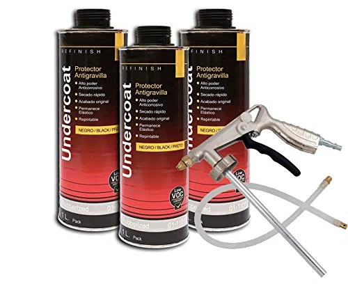 JOMAFA - KIT DE 3 BOTES ANTIGRAVILLA 1 LITRO COLOR NEGRO + PISTOLA ANTIGRAVILLA NEUMATICA