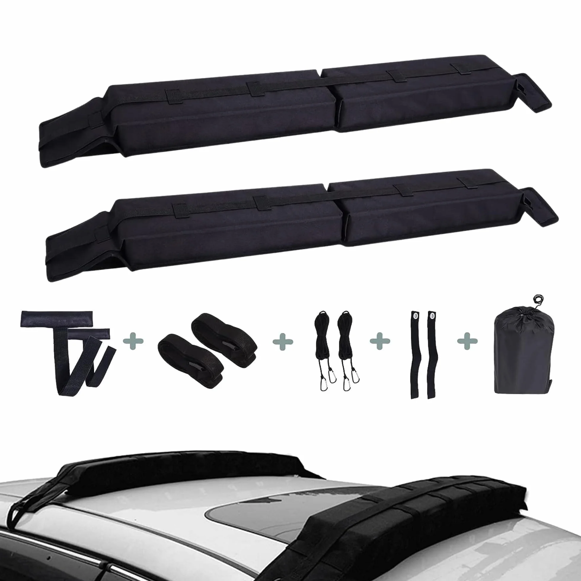 𝗕𝗮𝗿𝗿𝗮𝘀 𝗱𝗲 𝗧𝗲𝗰𝗵𝗼 𝗦𝘂𝗮𝘃𝗲𝘀, Baca Portaequipajes de Coche Universal para Viajes, Almohadillas Plegables Blandas para Equipaje, Barra Portátil para Transportar.