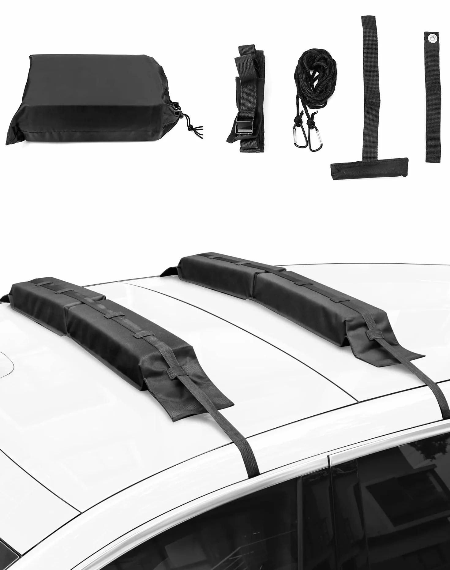 QWORK® Baca de Techo Blanda Universal para Coche, con Correas de Sujeción, para Kayak, Tabla de Surf, Canoa, Snowboard y Paddle Board