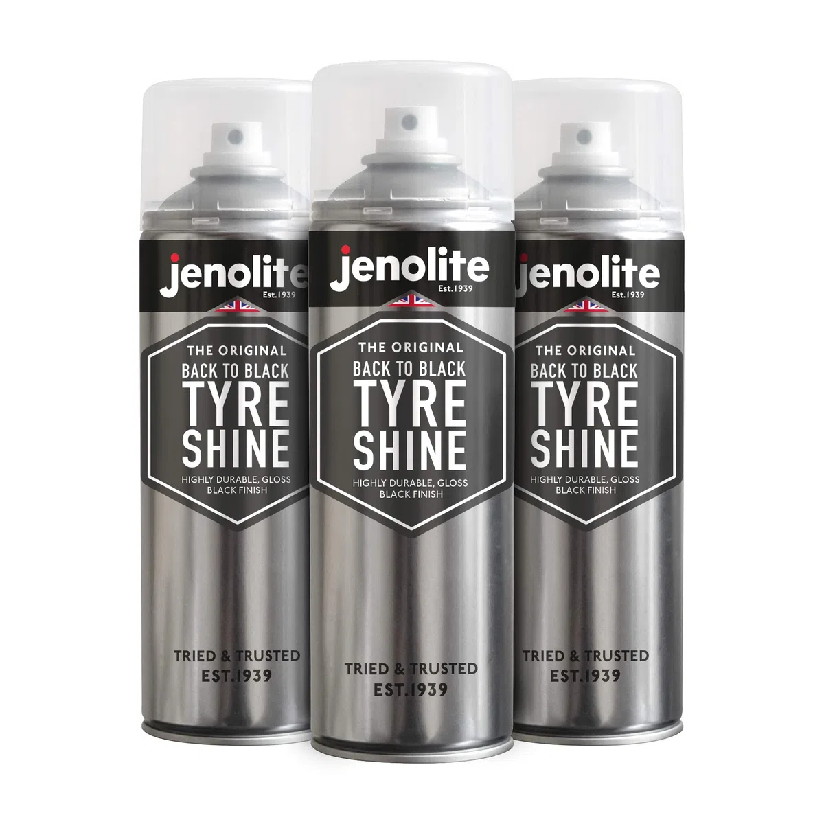 JENOLITE 3 x Aerosol Back To Black Tire Shine – 3 x 500 ml (Restaura y protege los neumáticos – Brillo de aspecto húmedo)
