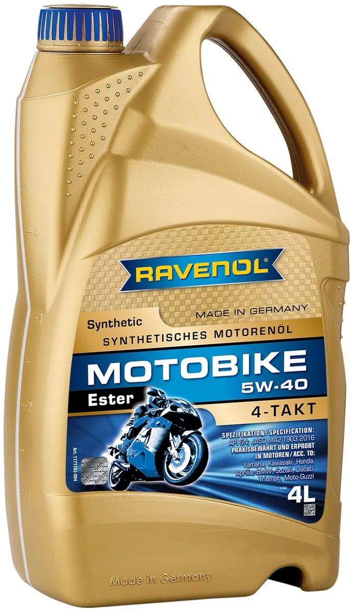 RAVENOL J1V1002 SAE 5W-40 Aceite sintético para motor de 4 tiempos JASO MA/MA2 (4 litros)