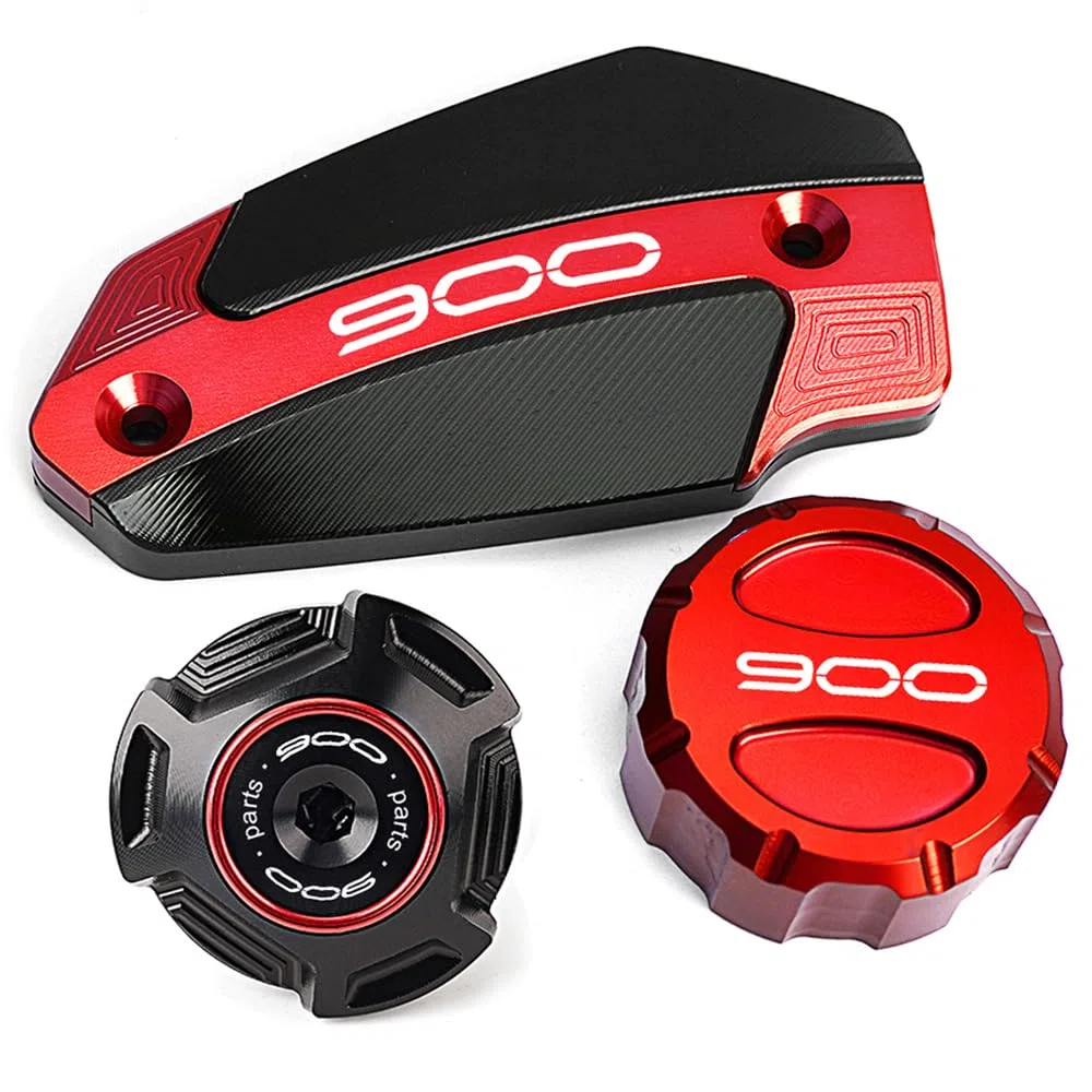 Para KAWASAKI Z900 Z 900 2017-2025, cubierta de aluminio para motocicleta, protector del tanque de líquido de frenos y tapa de llenado de aceite del motor, delantera y trasera (Rojo)