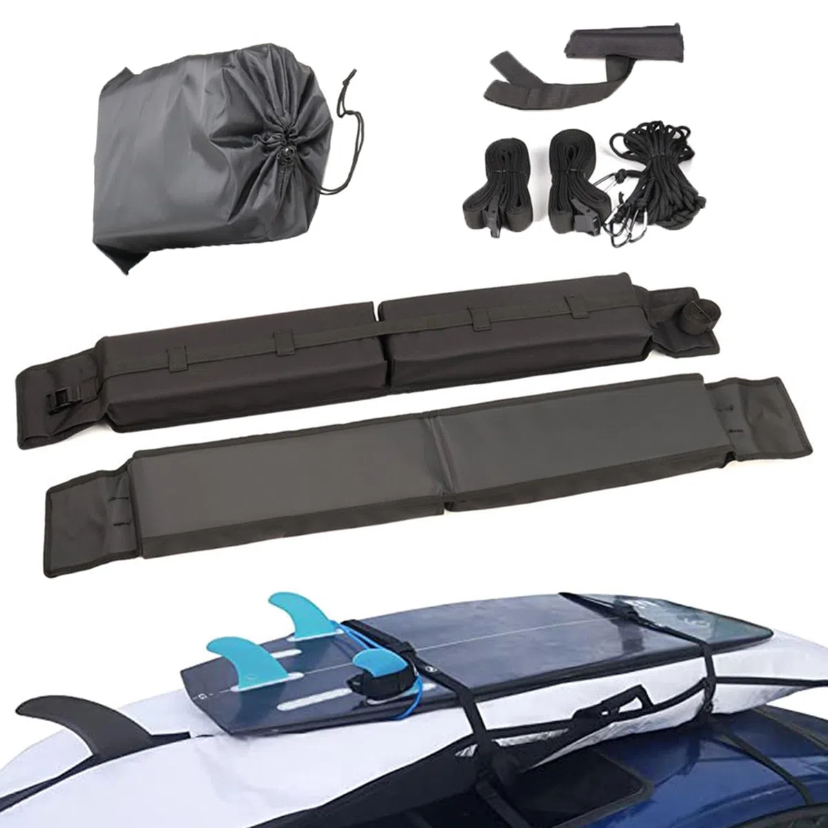 Almohadillas De Portaequipajes Blandas para Tabla De Surf,Sup,Kayak,Canoa,con 4 Correas De Amarre Bolsa De Almacenamiento Barrilla Portaequipajes Blanda(Uso Sin Travesaño)